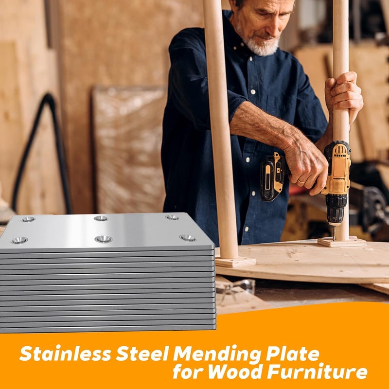 Evadow 40Pcs Stainless Steel Flat Bracket Mending Plate, 4"x2" Bracket Joining Plate, Heavy Duty Metal Repair Fixing Joining, Flat Brace Right Angle for Wood Furniture Cabinet Shelves - Image 5